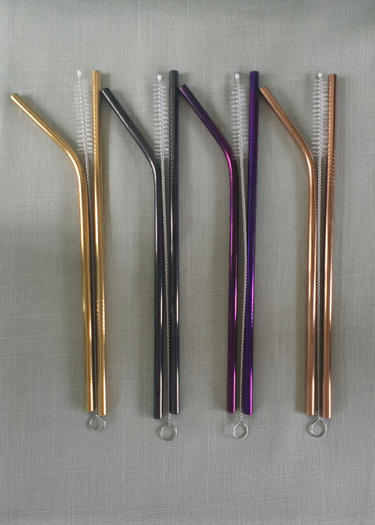 Reusable, metal straw set